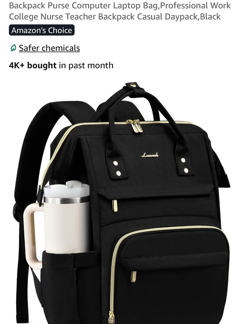 Black LOVEVOOK Backpack - Spacious Travel & Work Bag